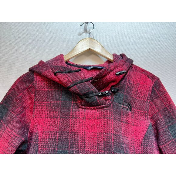 The North Face Women's Pullover Fleece Hoodie Size M Red Black Plaid Long Sleeve - Picture 3 of 13
